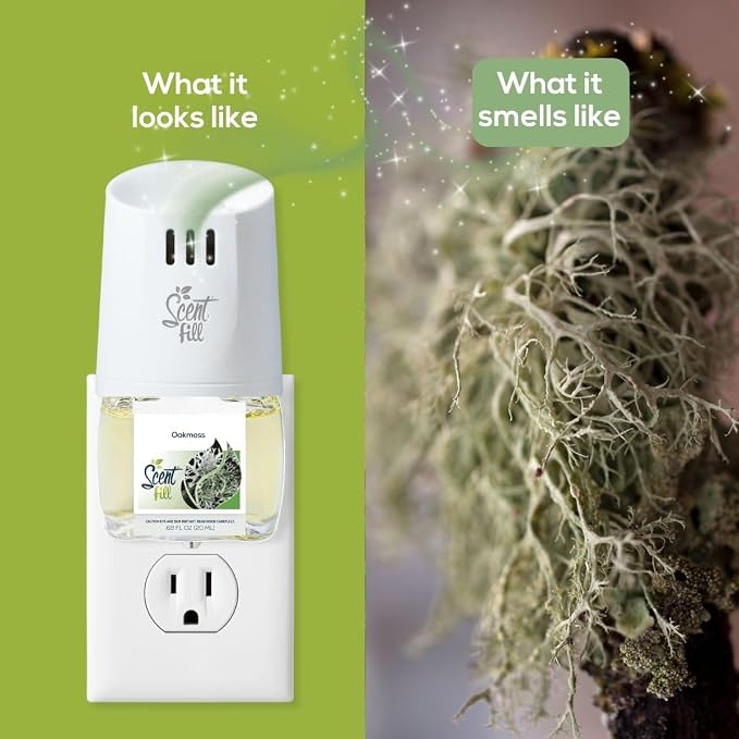Scent Fill Oakmoss Plug in Air Freshener Starter Kit, 2 Refills + Diffuser