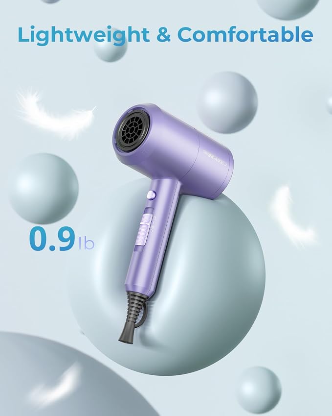 SHRATE Ionic Hair Dryer with Diffuser | Professional Blow Dryer for Curly, Frizzy & All Hair Types | Low Noise & Gentle for Sensitive Hair | Compact & Portable Design for Home, Travel, Women & Men