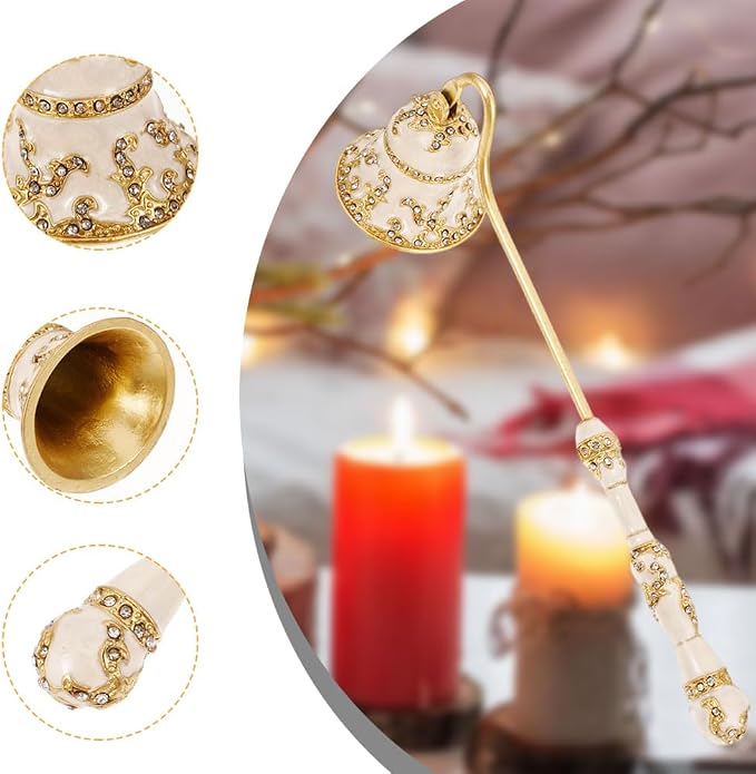 Candle Snuffer Vintage Women Gifts Unique Candle Extinguisher Snuffer with Long Handle Decorative Candle Extinguisher Metal Candle Stopper Candle Accessories Gift (White)