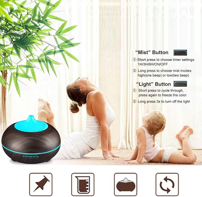 Aromatherapy Essential Oil Diffuser, JoySusie 300ml Wood Grain Ultrasonic Cool Mist Whisper-Quiet Humidifier with Color LED Lights Changing & 4 Timer Settings, Waterless Auto Shut-Off for Spa Baby