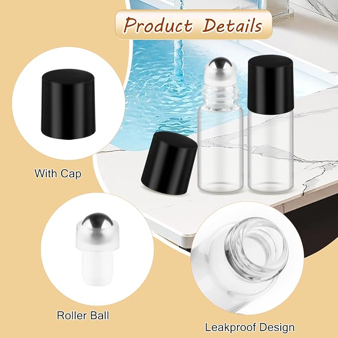 Cositina 100 Pcs Essential Oils Roller Bottles Mini Refillable Glass Perfume Bottles with Roller Balls for Home Travel - 3ml