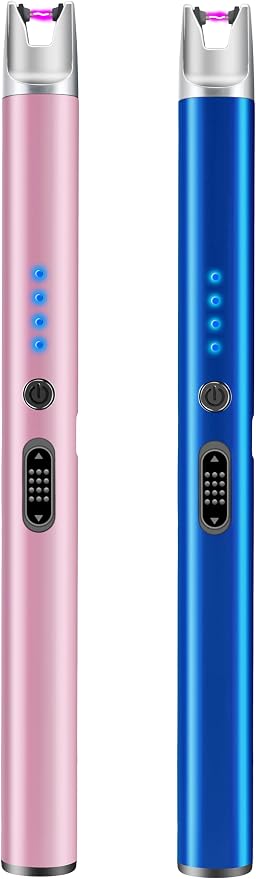 2 Pack Electric Candle Lighter USB Rechargeable Lighters Windproof Plasma Arc Lighters Flameless Type C Long Lighter with Safety Switch for BBQ Camping Birthday Fireworks(Pink+Blue)