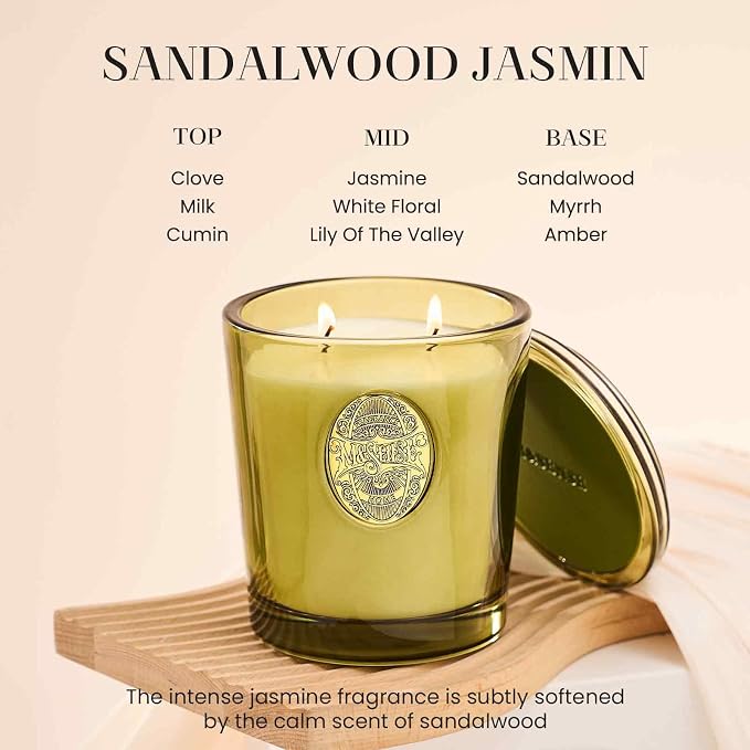 M&SENSE Large Two-Wick Strong Soy Candle | Sandalwood Jasmine & Green | 19.8 oz, 120H Burn Time | Luxury Candle for Relaxation, Gifting, Home Décor | Candles for Mothers Day Gifts