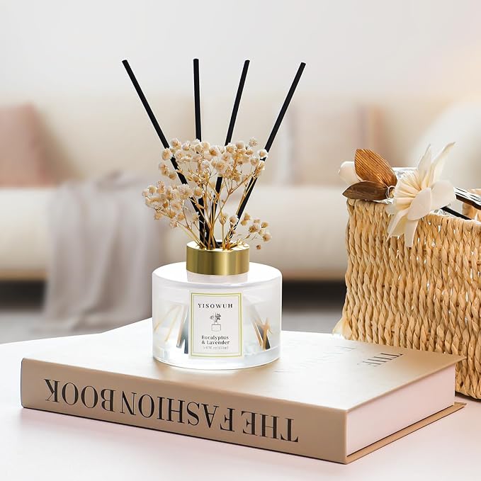 Reed Diffuser Set,5.07 fl oz (150 ml) - Eucalyptus & Lavender Oil Diffusers with 8 Reed Sticks,Home Fragrance Reed Diffuser for Bathroom Shelf Decor