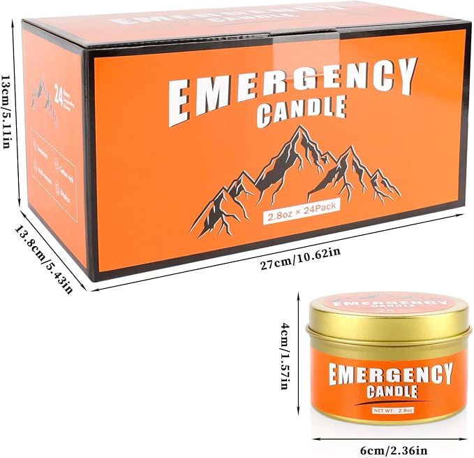 24+Hour Candle Set 24 Pack 2.8oz, Emergency Candles for Power Outages, Mountain Climbing, Wild and Camping Use. Portable and Tabletop Design, Bulk Emergency Candle Supplies.