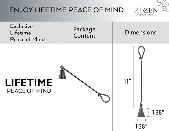 RTZEN Rustic Bell Candle Snuffer - Handcrafted Decorative Rustic Wrought Iron Candle Extinguisher Candlesnuffer with Long Handle - Unique Black Matte Farmhouse Decor Accessories Gift