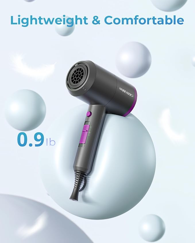 SHRATE Ionic Hair Dryer with Diffuser | Professional Blow Dryer for Curly, Frizzy & All Hair Types | Low Noise & Gentle for Sensitive Hair | Compact & Portable Design for Home, Travel, Women & Men