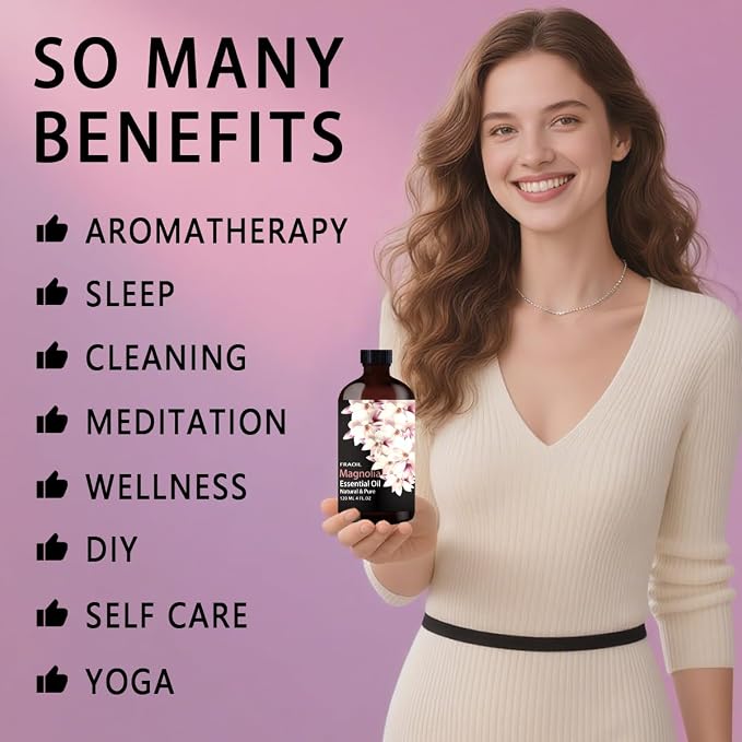 Magnolia Essential Oil, Magnolia Oil 4 Fl Oz 120ML for Diffuser Humidifier Yoga Cleaning DIY Candle Soap Making Perfume Gift for Women Essential Oils FRAOIL (Magnolia 4 Fl Oz (Pack of 1))