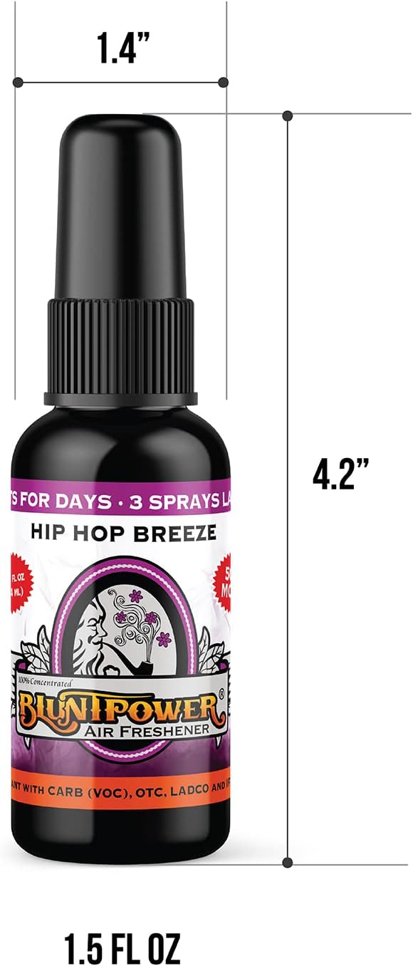 BluntPower (Hip Hop Breeze, 1 Pack) Concentrated Air Freshener for Room and Car Spray - Oil-Based Diffuser Spray Bottle - Long-Lasting Bathroom Spray, Car Freshener, & Odor Eliminator Spray