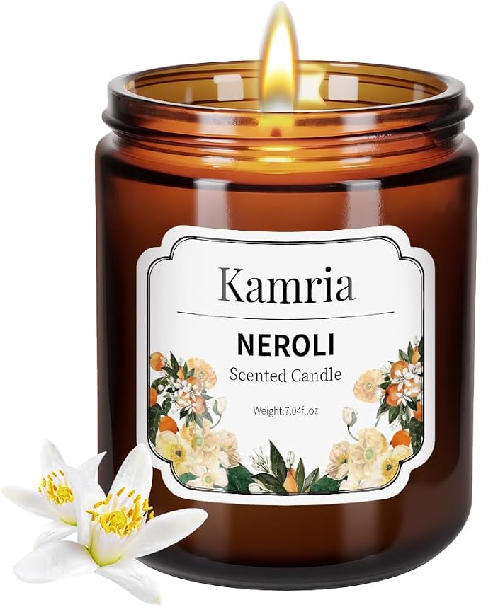 Neroli Scented Candle, Luxury Hotel & Spa Aromatherapy in Amber Glass Jar, Clean Citrus Floral Soy Wax for Home Decor, Stress Relief Gift for Men and Women, 7oz