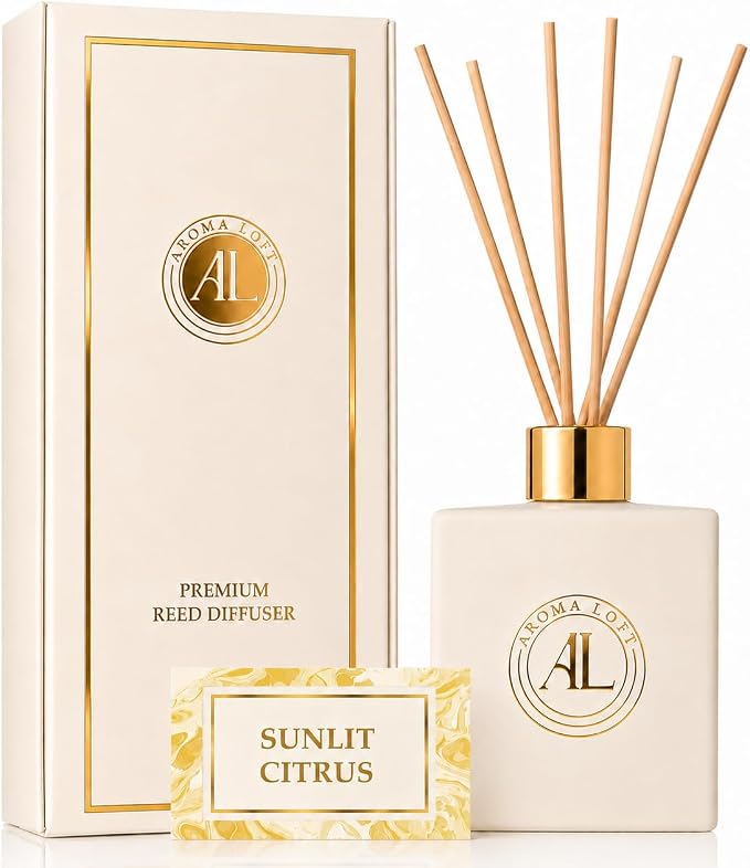 White Reed Diffusers for Home | Premium Fragrance Diffuser | White Diffuser Sticks in Oil Set with Sunlit Citrus Scent | Smell Good Stuff | Long-Lasting Oil for Bathroom & Office (5 oz)