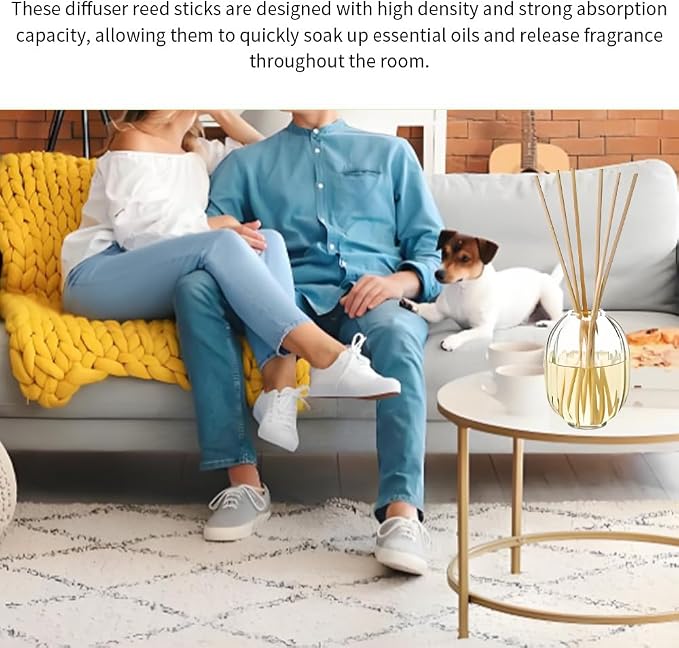 50PCS Natural Fiber Reed Diffuser Sticks 12 Inch Long 4mm Diameter Strong Absorption Refill Replacement Reeds for Diffuser Stick Essential Oil Scented Aroma Fragrance Rod for Home Office Spa