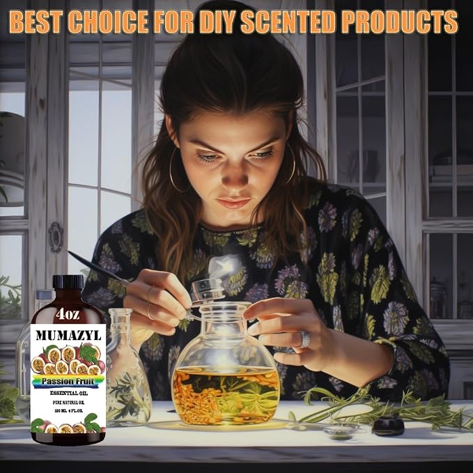 Passion Fruit Essential Oil, Passion Fruit Oil 4 Fl Oz 120ML for Diffuser Humidifier Yoga Cleaning DIY Candle Soap Making MUMAZYL Essential Oils