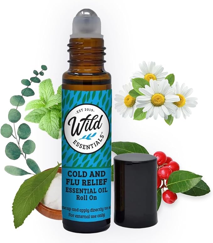 Wild Essentials Cold and Flu Relief Essential Oil Roll On, 10ml for Deep Relief, Made with 100% Pure, Premium Grade Essential Oils and Organic Jojoba Oil, Ready to Use, Moisturizer