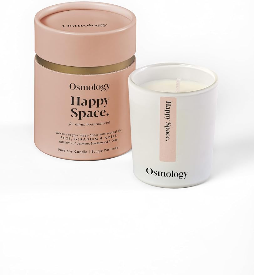 Happy Space Aromatherapy Candle – Rose, Geranium & Jasmine Scented Candle, Plant-Based Wax, Mini 2.5 oz, 15 Hour Burn Time, Uplifting & Relaxation Candle