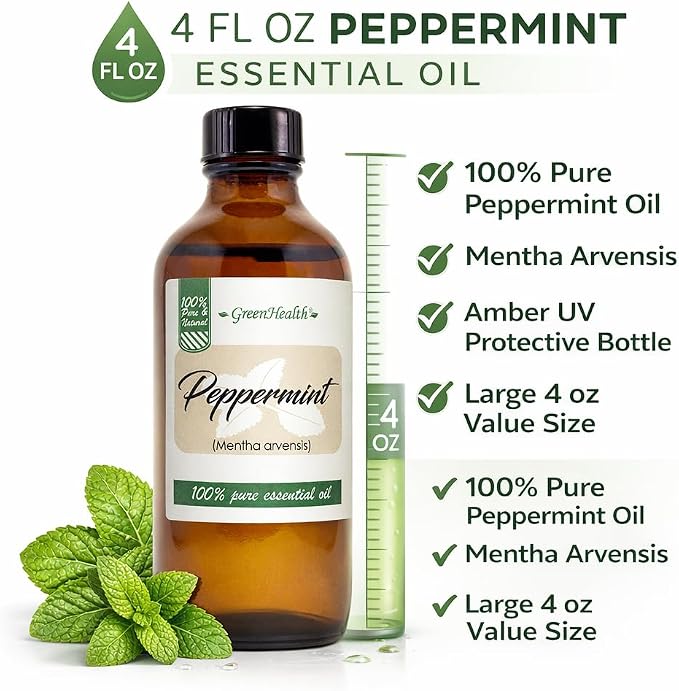 Peppermint Essential Oil - 4 fl oz - 100% Pure Essential Oil - GreenHealth
