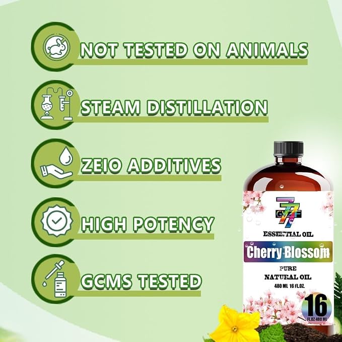 Cherry Blossom Essential Oil, Cherry Blossom Oils, for Diffuser, Humidifier, DIY Candles, Soap, Bedroom, Office, Yoga, Gift, Essential Oil, GV77ZF Cherry Blossom Fragrance Oil - 16 fl oz (480 ml)