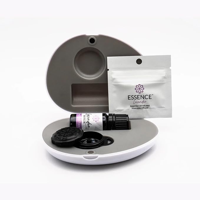 Essence Pearl Travel Case | Lavender Essential Oil | Aromatherapy Nasal Diffuser & Essential Oil Carrying Case | Calming Lavender Oil Scent | Travel-Friendly Kit | Black Pod