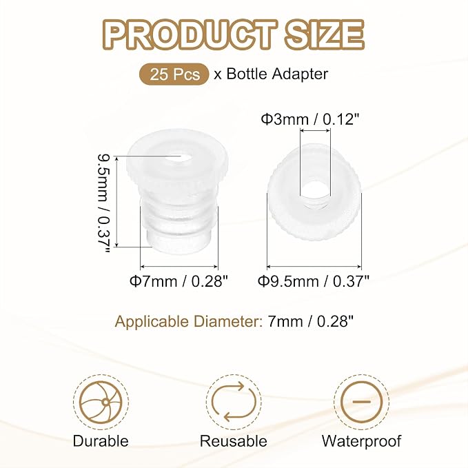 PATIKIL Bottle Adapter 0.28"/7mm Press in Plugs Clear 25Pcs, 0.12" Hole | for Oral Dispenser Liquid Oil Plastic Glass Bottles Stopper