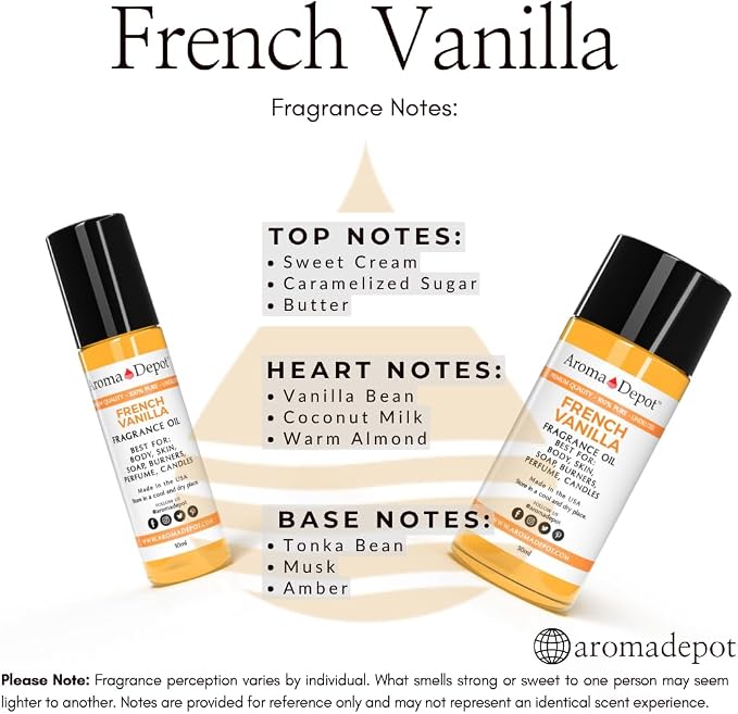 Aroma Depot French Vanilla Fragrance Oil 1 oz for Candle Making, Soap Making, Wax Melts & DIY Crafts