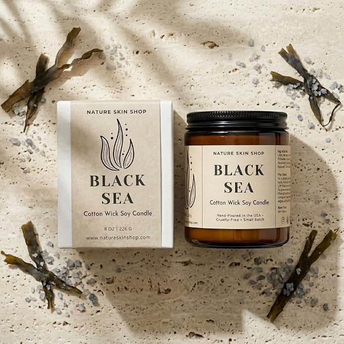 Nature Skin Shop Black Sea Artisan Soy Candle Marine Aromatherapy Home Fragrance Vegan Cotton Wick 8 oz