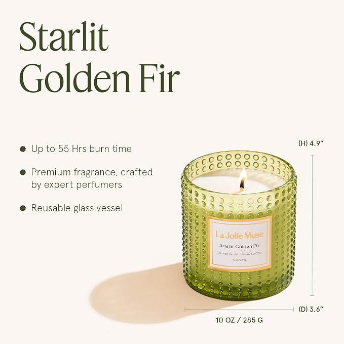 LA JOLIE MUSE Starlit Fir Pine Scented Candle for Home | Balsam & Cedarwood | Christmas Winter Holiday | Non Toxic Natural Soy | Green Jar Candle | Luxury Gifts for Women & Men | 55 Hrs