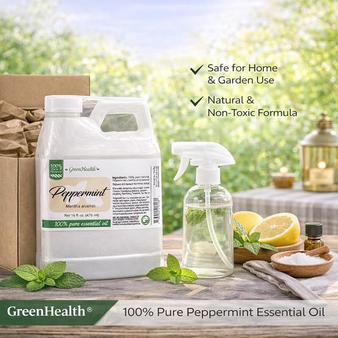 GreenHealth Peppermint Essential Oil – 2 Pack (16 fl oz Each) – 100% Pure & Uncut – White Plastic Jugs – Bulk Essential Oil for Diffusers, DIY, Cleaning