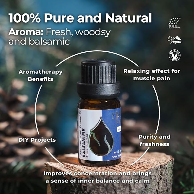 Essences Bulgaria Balsam Fir Essential Oil 10ml (0.34 Fl Oz) | Abies balsamea | 100% Pure, Natural, Undiluted | Aromatherapy, Cosmetics | Non-GMO, Cruelty-Free