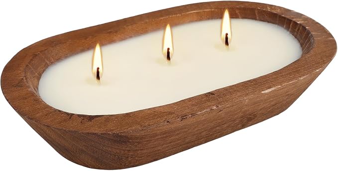 Citronella Scented 3-Wick Candle (8oz) Oval Wood Bowl Candle, Clean Burning & Smokeless, Decorative Soy Blend Candle for Home, Patio, Garden, Summer Gift.