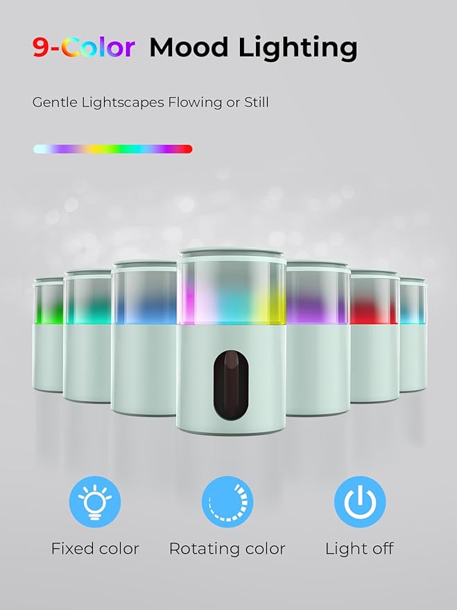 Waterless Essential Oil Diffuser: 𝟗 𝐂𝐨𝐥𝐨𝐫𝐬 𝐋𝐄𝐃 Scent Diffuser for Home&Car&Office - Portable Diffuser with 48H Battery, 4 Timers & 3 Mist Levels, Light Green
