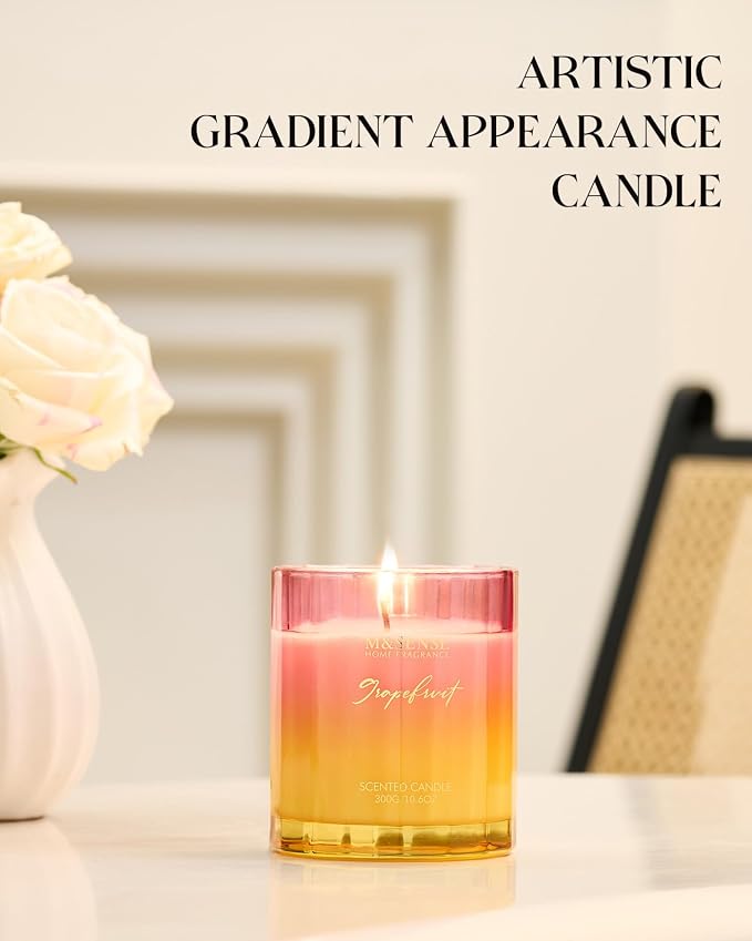 M&SENSE Grapefruit Soy Candles, 10.6oz Non-Toxic Natural Soy Wax | | Fresh Citrus Smelling, 60 Hours Long Lasting Slow Burn, Aromatherapy Candles Gifts for Housewarming
