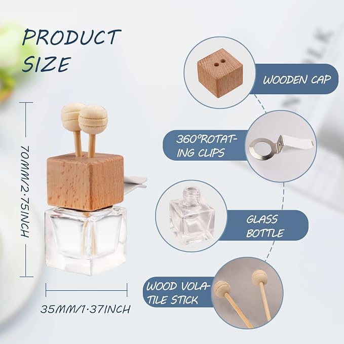12 Pack Empty Car Air Freshener Perfume Clip Glass Essential Oil Diffuser Bottle Aromatherapy Fragrance Diffuser Vent Outlet Ornament Decor