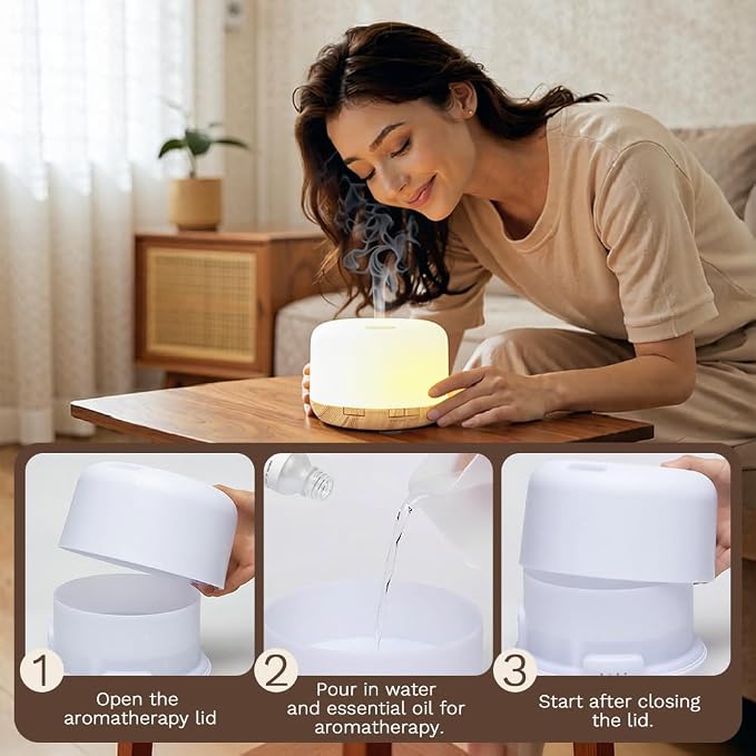 500ml Premium Essential Oil Diffuser,Quiet 4-in-1 Ultrasonic Aromatherapy Humidifier,7 Color LED Lights,with Adjustable Automatic Timer Off Function and Spray Mode. (Light Woodgrain,Classic Model)
