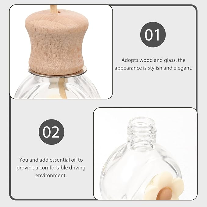 GLEAVI Car Perfume Bottle Empty Essential Oil Diffuser with Vent Clip 2.75X2.36X1.37In Reusable Car Air Freshener Bottle for Interior Decoration and Travel
