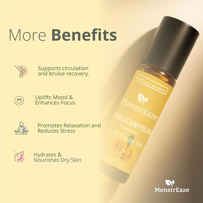 Helichrysum Oil & Castor Oil Roll On, High Potency Formula, 100% Pure and Natural, Acne Soothing, Skin Vitality & Anti-Aging, Aches Relief, Beauty Rollerball, 10ml