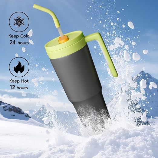 Konokyo 12 Pack 40 Oz Tumblers with Handle and Straw, Bulk Vacuum Insulated Stainless Steel Travel Mugs with Lids for Office, Events and Group Orders Grey