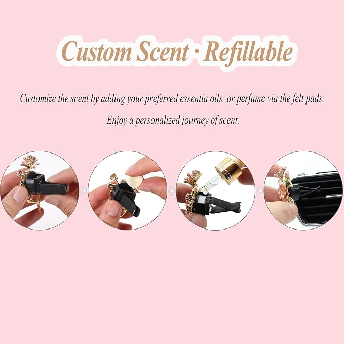ORIESSE 6pcs Flower Car Air Freshener Vent Clips,Girly Daisy Car Accessorie for Women,3 Sizes Sparkle Black Silver Flowers Vent Clips Decor,Refillable Diffuser