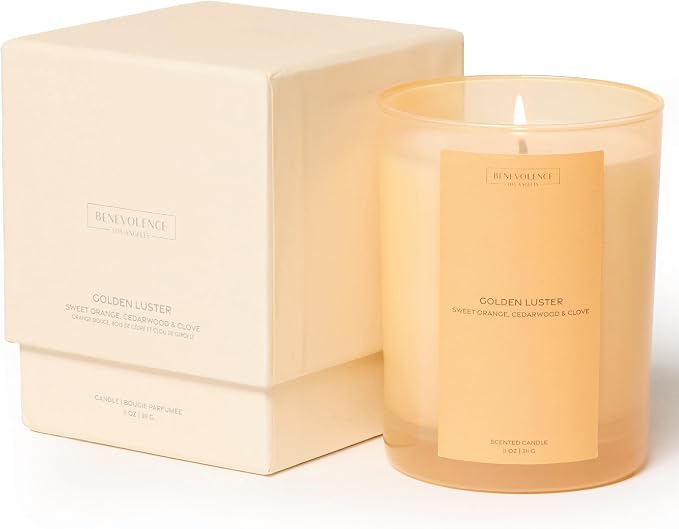 Orange, Cedarwood & Clove Scented Candle | 11oz, 60 Hour Burn | Natural Soy Wax, Cotton Wick | Soy Scented Candles for Home | Sun-Kissed Collection - Golden Luster