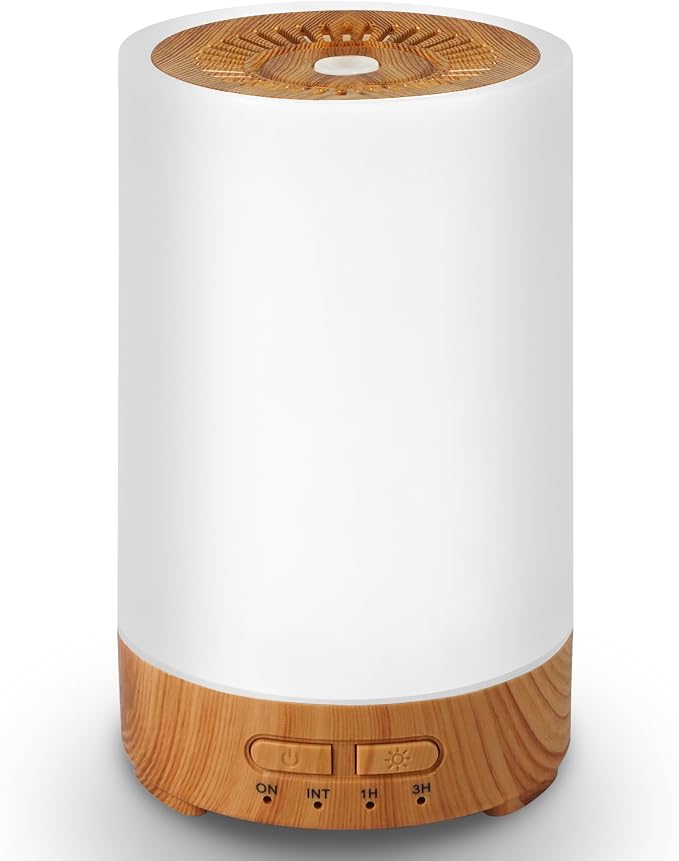 150ML Essential Oil Diffuser, Small Portable Aromatherapy Diffuser, Home Fragrance Aroma Diffuser with 7-Color LED Light, Ultrasonic Cool Mist Humidifier/Air Revitalizer for Bedroom（Light Color）