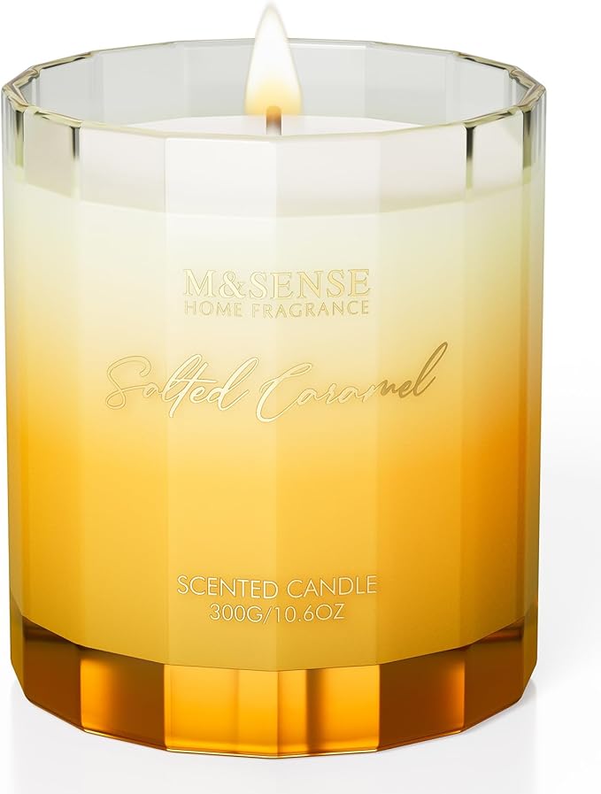 M&SENSE Salted Caramel Scented Candles for Home, 10.6oz Organic Soy Wax | Clean Non-Toxic, 60 Hours Long Lasting Slow Burn, Sweet Cozy Scent for Holiday Thanksgiving & Mom Teachers Friends