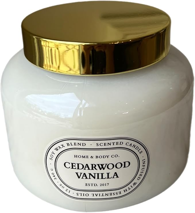 Home&Body Company Scented Candles 12 OZ Fragranced Candle, Soy Blend Wax, Infused with Essential Oils, Home Fragrances, Aromatherapy Home Scented Candles Gift, Scent: Cedarwood Vanilla