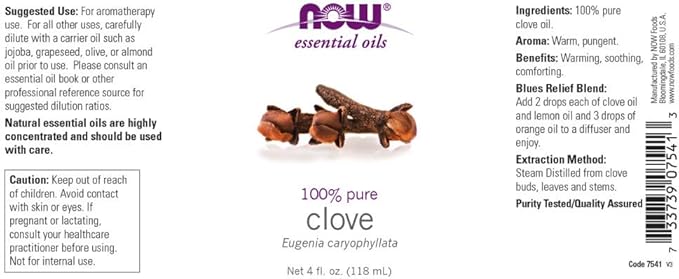 NOW Foods Essential Oil, Clove, 4 Fluid Ounce + 1 Glass Dropper