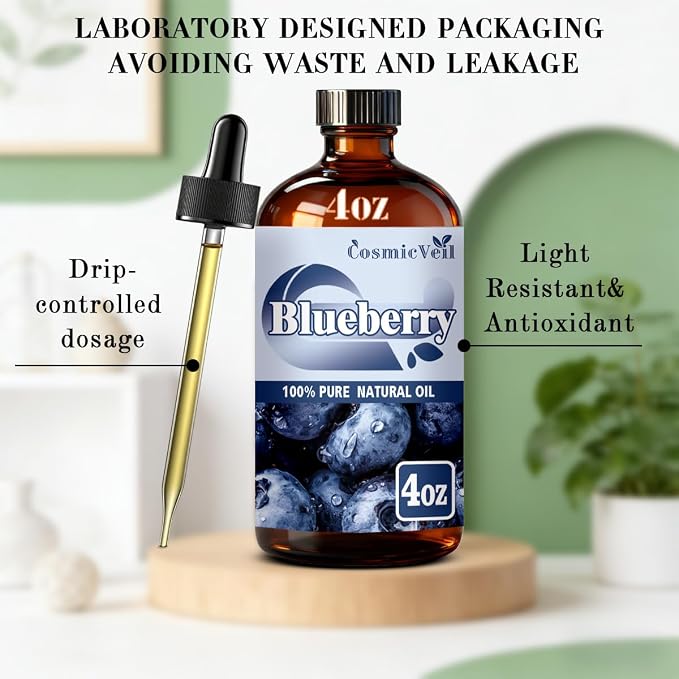 Blueberry Essential Oil for Aroma Diffuser,Humidifier,Home Fragrance,Cleaning,Body Care,Massage,Yoga,DIY Candle,DIY Soap CosmicVeil（Blueberry，4 Fl Oz (Pack of 1)）
