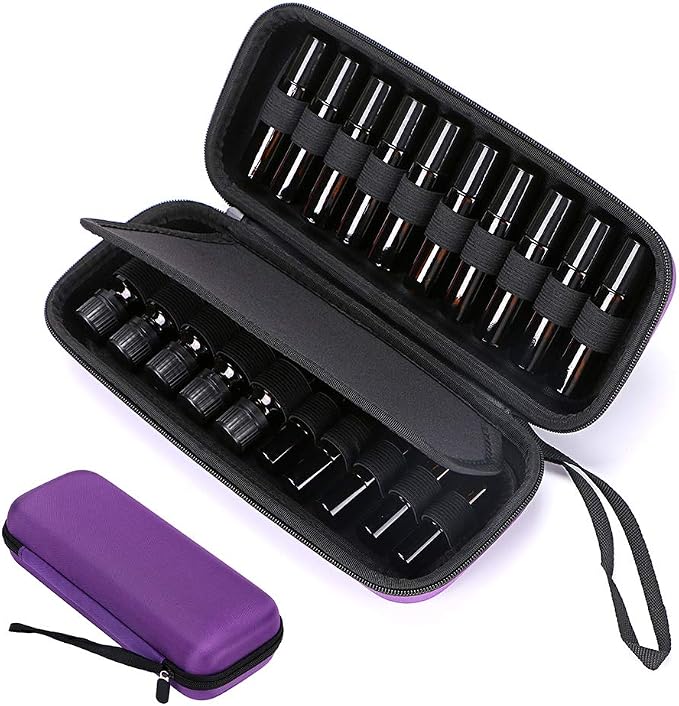 Hipiwe EVA Essential Oils Carrying Case Organizer for 20 Bottles 5ml & 10ml Standard & Rollers Bottles Portable Hard Shell Travel Bag Holder for Essential Oils Storage (Purple)
