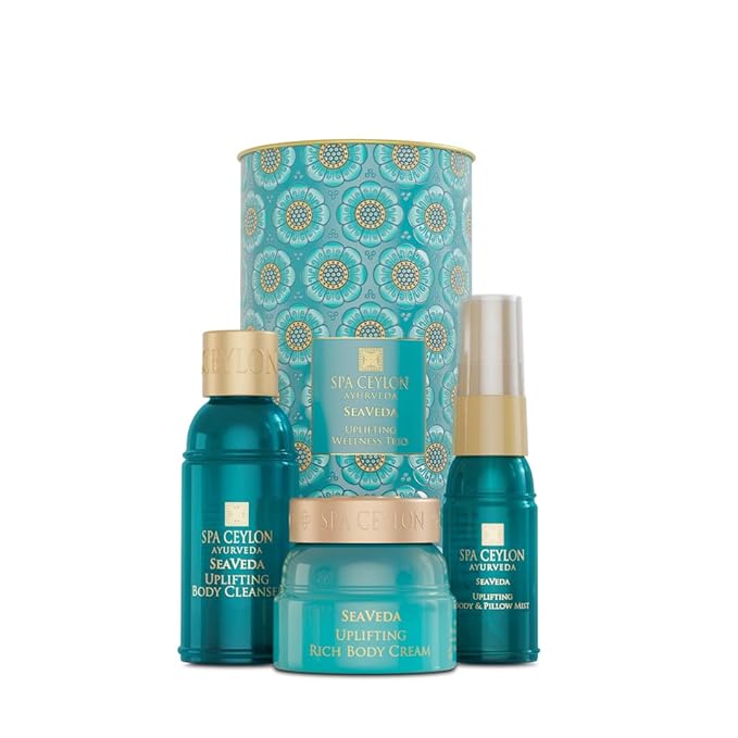 SPA CEYLON SeaVeda Uplifting Wellness Trio – Pampering Kit with Natural Ingredients, Ayurvedic Gift Set with Shower Gel, Body Cream & Pillow Mist, 3-Piece Set, Pamper set (150 g, Spearmint)