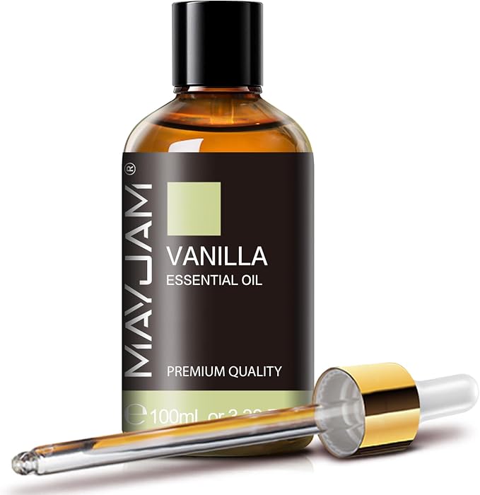 Vanilla Essential Oil 100ml, MAYJAM Premium Essential Oils for Aromatherapy, Diffuser, Soap Making, Candle Making, Large Bottle Vanilla Oil with Gift Box(3.38fl.oz)