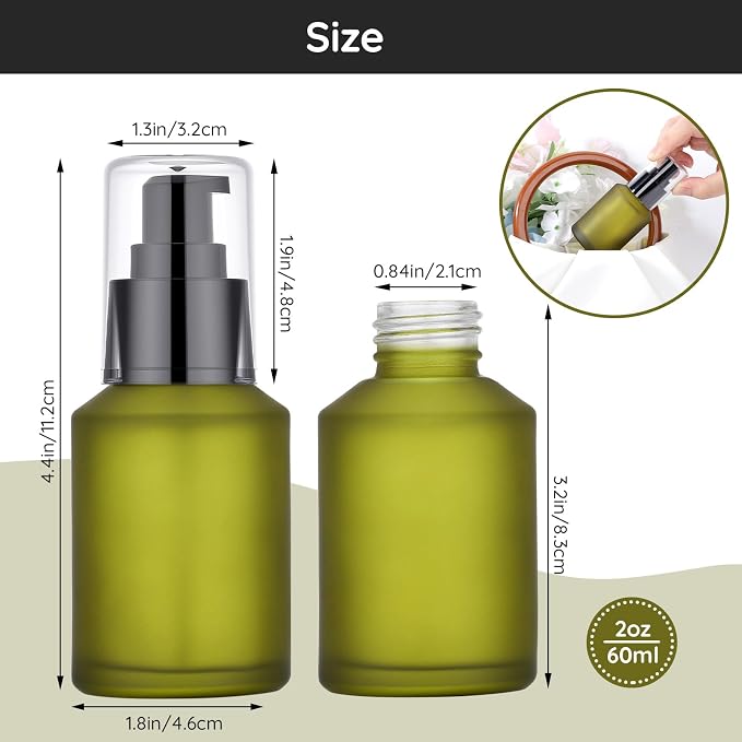 Segbeauty 2oz Frosted Glass Travel Lotion Container Refillable, 3pcs Small Travel Containers for Creams, 60ml Mini Empty Lotion Bottles with Pump Dispenser, Cosmetic Containers Sample Cream Bottle