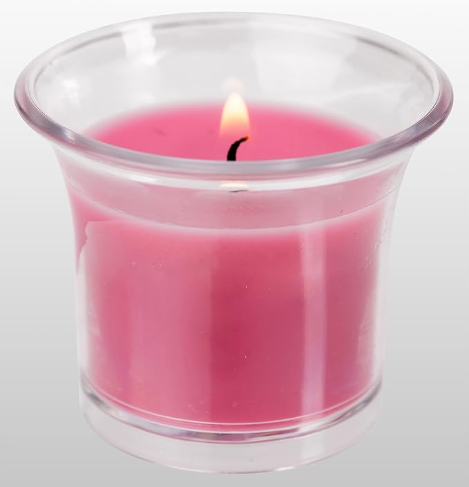 HYOOLA Clear Cup Scented Votive Candles - Wild Cherry - 12 Hour Burn Time - 4 Pack - European Made
