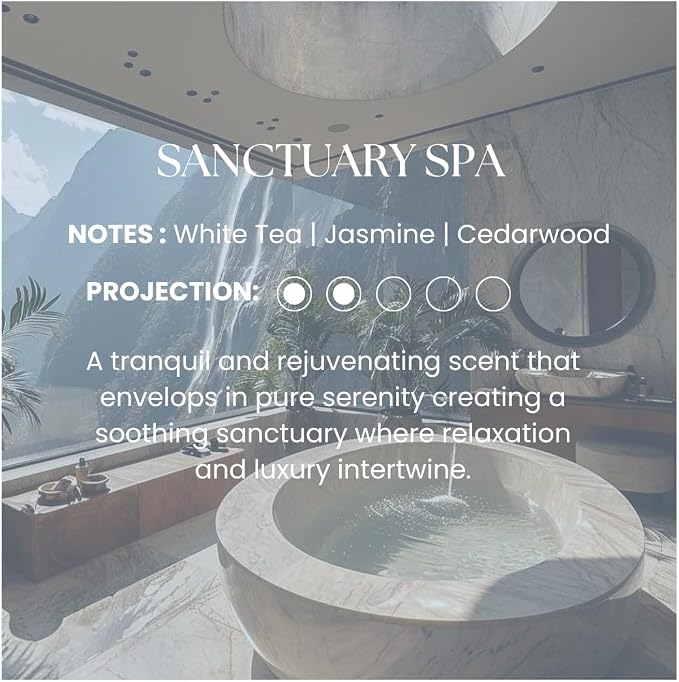 Hotel Inspired Home Perfume Collection -Sanctuary Spa– Premium Essential Oil Blend (15mL/0.5 fl Oz) Aroma with White Tea, Jasmine & Cedarwood| Long-Lasting, Dropper for Diffuser | Made in USA