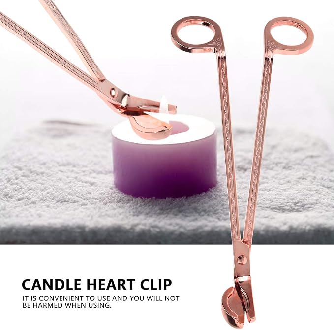 Changor Candle Wick Trimmer Rose Gold, Stainless Steel Candle Heart Clip Scissors Wick Cutter Scissors Tool for Candle Lovers, Reaches Deep to Cut Wick for Burn and Prevent Soot, 6.9 * 2.3in